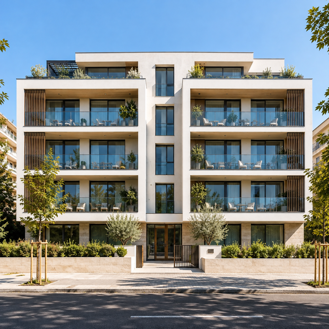 Edificio residencial moderno entre árboles