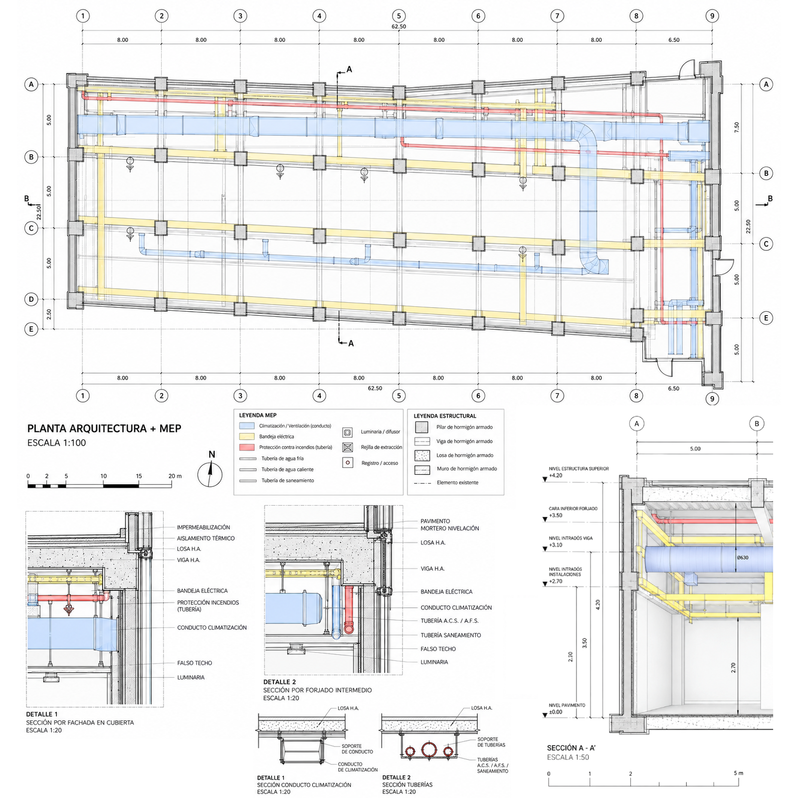 Plano arquitectónico MEP con instalaciones codificadas unerquicklich